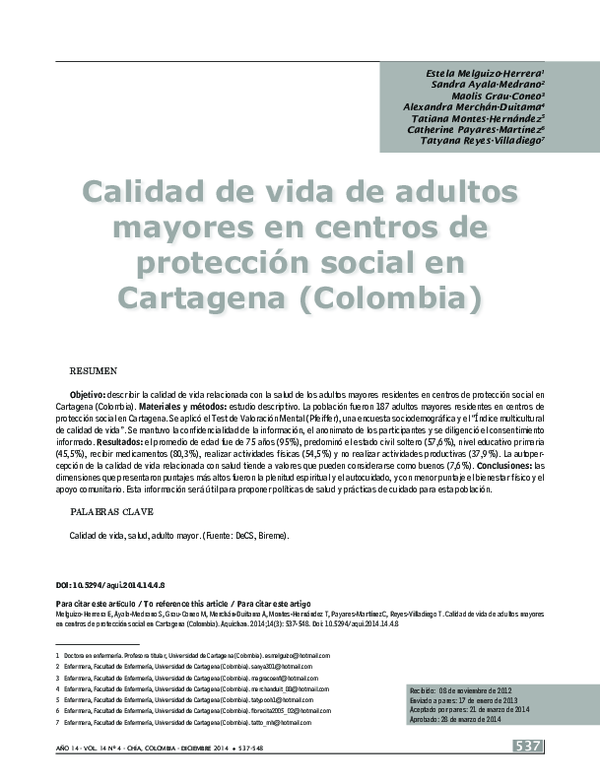 (PDF) Calidad de vida de adultos mayores en centros de protección ...