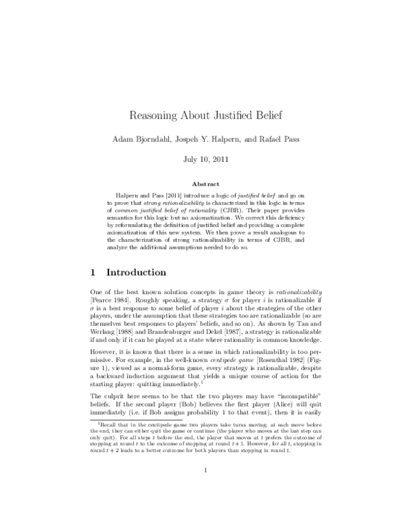 (PDF) Reasoning about justified belief
