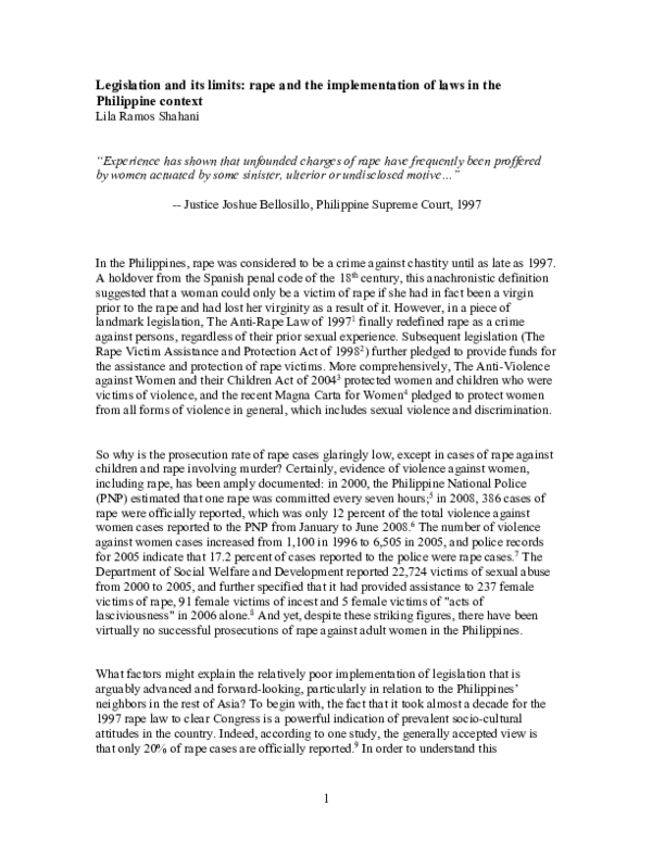 (PDF) Legislation and its Limits: Rape and the Implementation of Laws ...