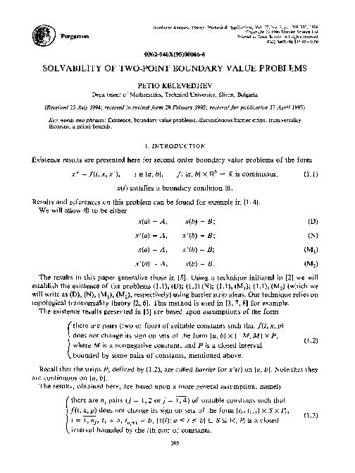 (PDF) Solvability of two-point boundary value problems