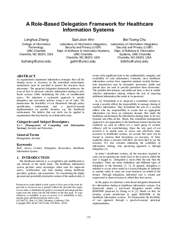 (PDF) A role-based delegation framework for healthcare information systems