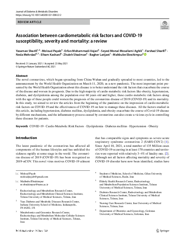 (PDF) Association between cardiometabolic risk factors and COVID-19 ...