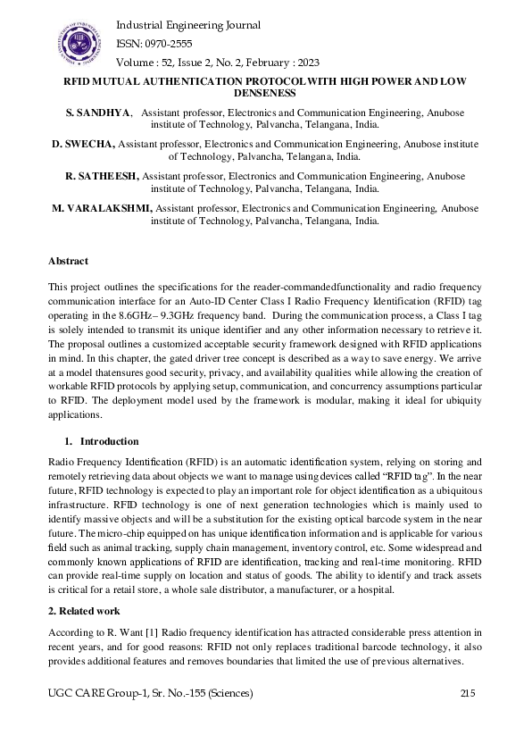 (PDF) RFID MUTUAL AUTHENTICATION PROTOCOL WITH HIGH POWER AND LOW DENSENESS