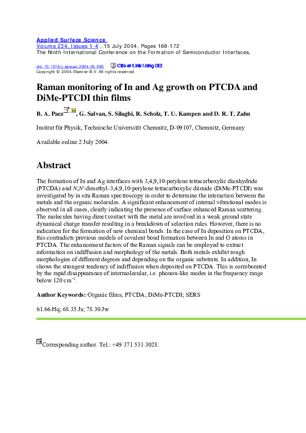 (PDF) Raman monitoring of In and Ag growth on PTCDA and DiMe-PTCDI thin ...