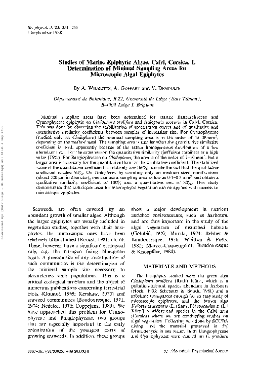 (PDF) Studies of marine epiphytic algae, Calvi, Corsica. II. Seasonal ...