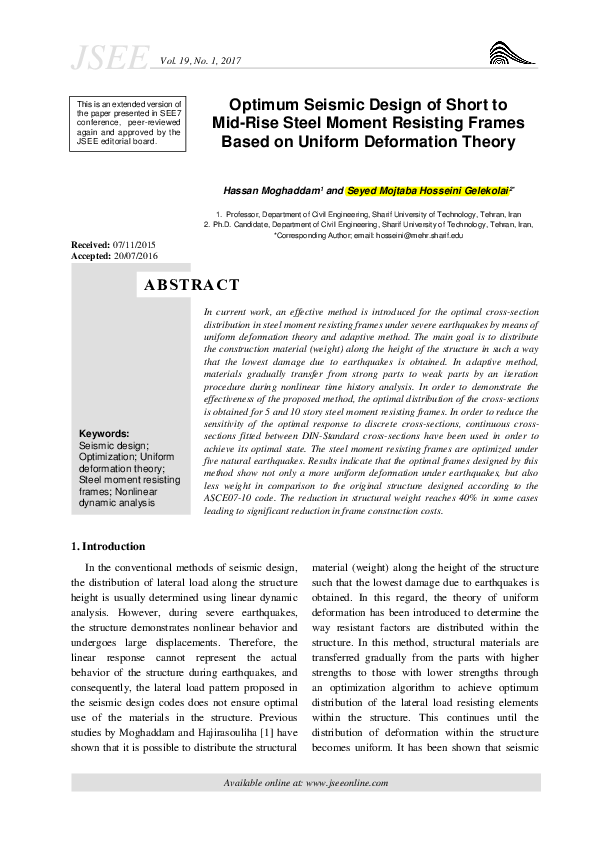 (PDF) Optimum Seismic Design of Short to Mid-Rise Steel Moment ...