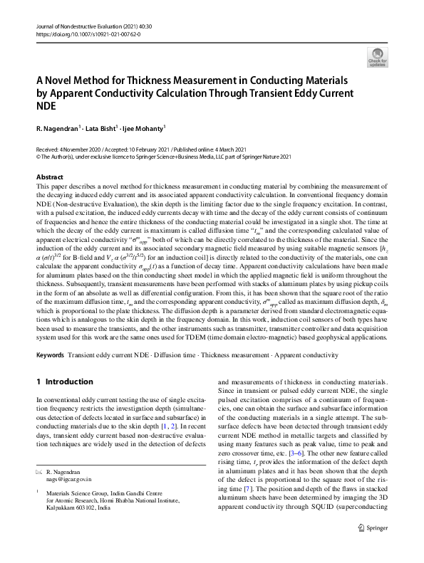 (PDF) A Novel Method for Thickness Measurement in Conducting Materials ...
