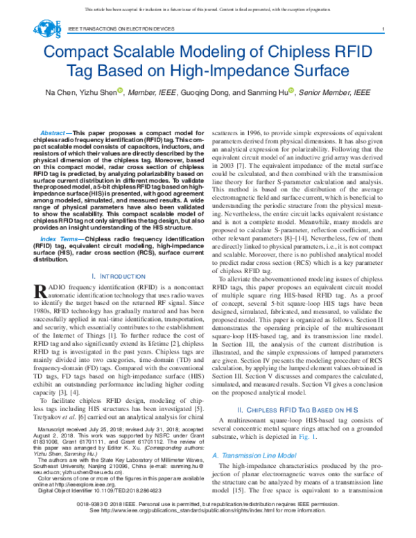 (PDF) Compact Scalable Modeling of Chipless RFID Tag Based on High ...