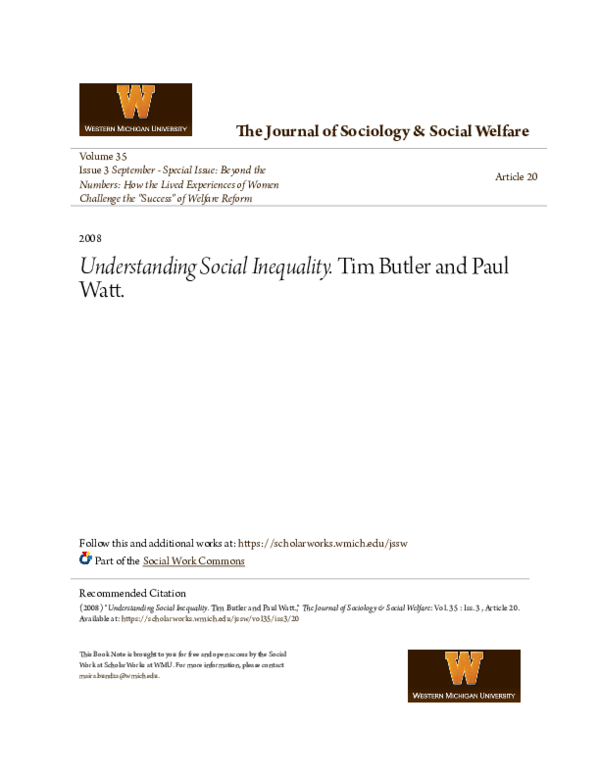 (PDF) Understanding social inequality – by Tim Butler and Paul Watt