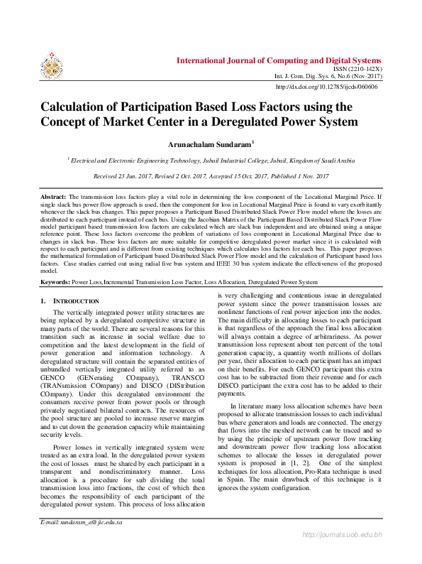 (PDF) Calculation of Participation Based Loss Factors using the Concept ...