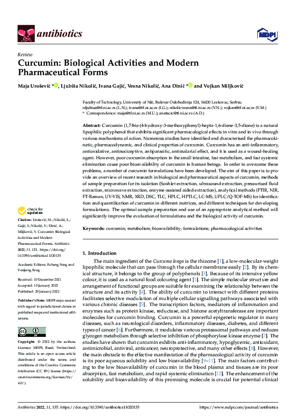 (PDF) Curcumin: Biological Activities and Modern Pharmaceutical Forms