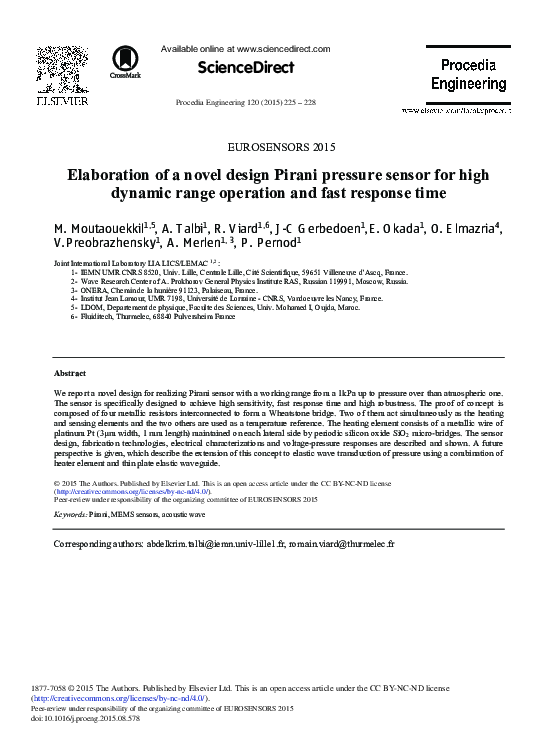 (PDF) Elaboration of a Novel Design Pirani Pressure Sensor for High ...