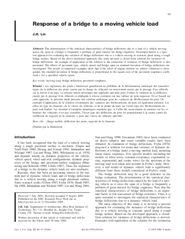 (PDF) Response of a bridge to a moving vehicle load