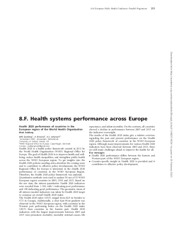 (PDF) Health 2020 performance of countries in the European region of ...