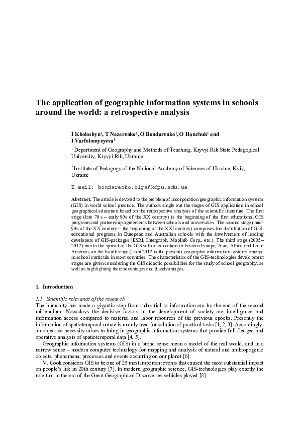 (PDF) The Application of Geographic Information Systems in Schools ...