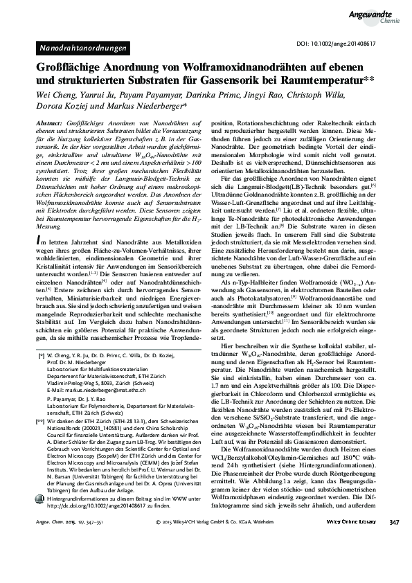 (PDF) Großflächige Anordnung von Wolframoxidnanodrähten auf ebenen und ...