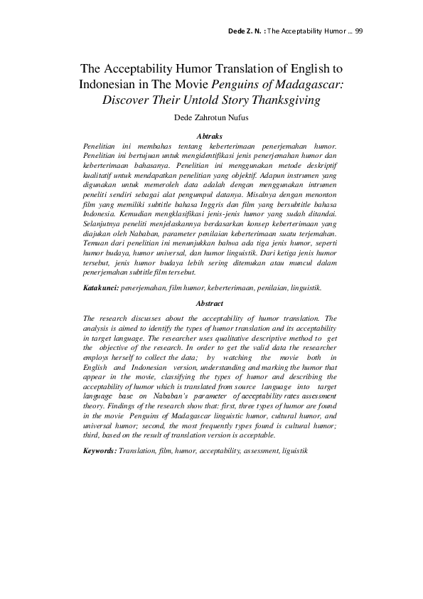 (PDF) The Acceptability Humor Translation of English to Indonesian in ...