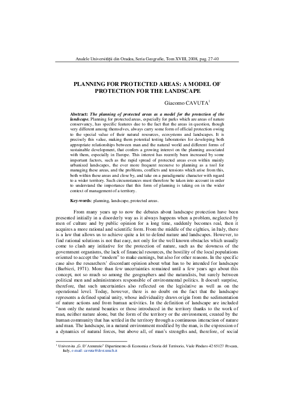 (PDF) Planning for Protected Areas: A Model of Protection for the Landscape