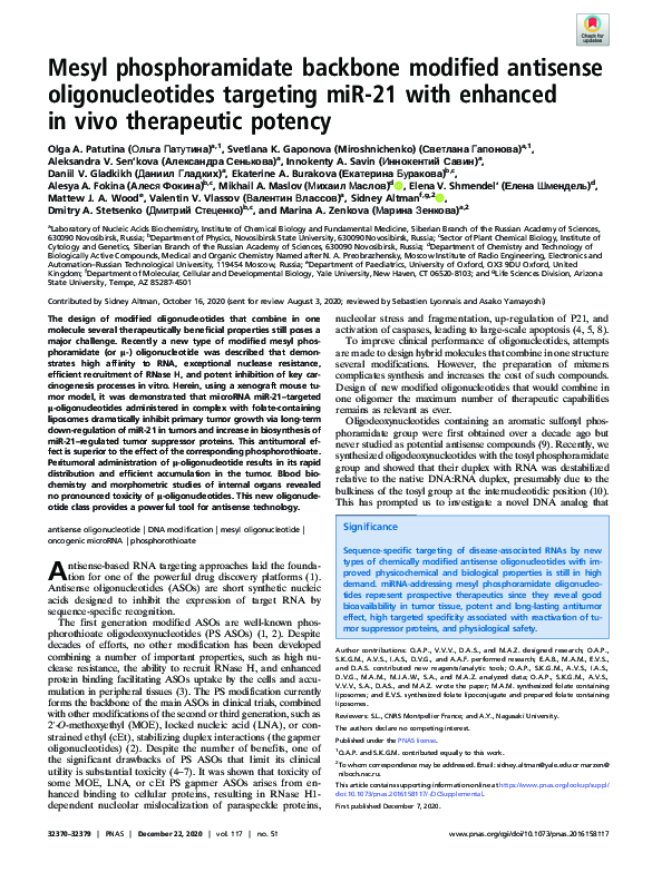 (PDF) Mesyl phosphoramidate backbone modified antisense ...