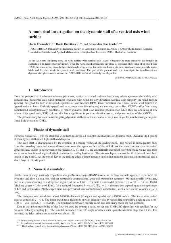 (PDF) A numerical investigation on the dynamic stall of a vertical axis ...