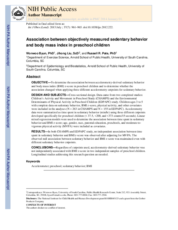 (PDF) Association between objectively measured sedentary behavior and ...