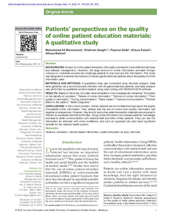 (PDF) Patients’ perspectives on the quality of online patient education ...