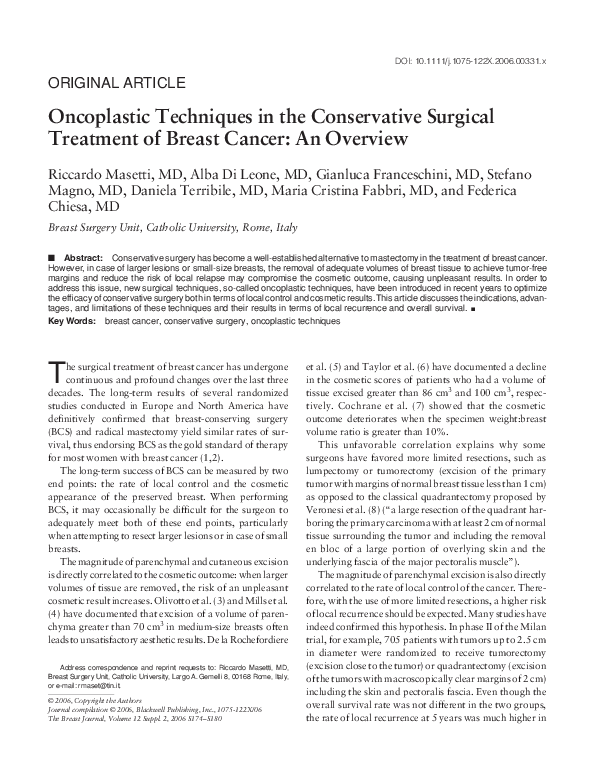 (PDF) Oncoplastic Techniques in the Conservative Surgical Treatment of ...