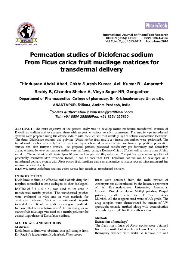(PDF) Permeation studies of Diclofenac sodium From Ficus carica fruit ...