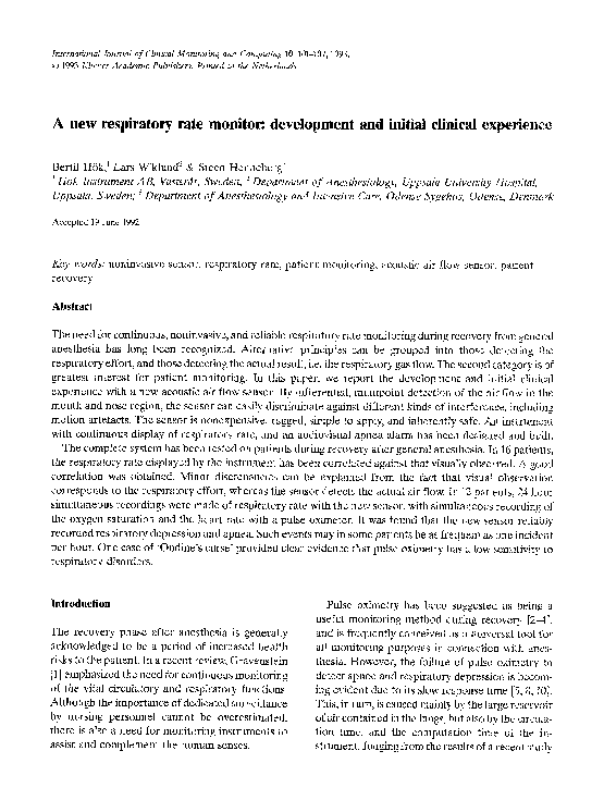 (PDF) A new respiratory rate monitor: development and initial clinical ...