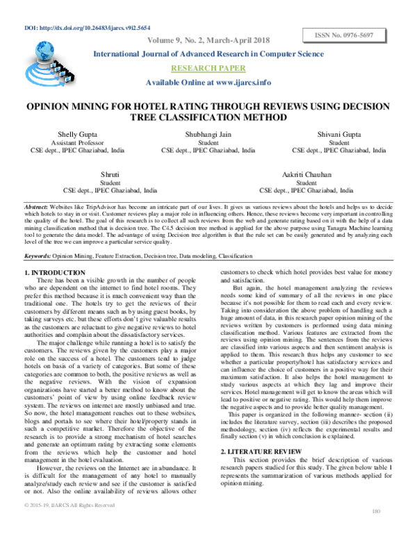 (PDF) Opinion Mining for Hotel Rating Through Reviews Using Decision ...