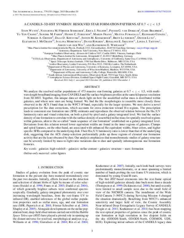 (PDF) A CANDELS-3D-HST Synergy: Resolved Star Formation Patterns at 0.7