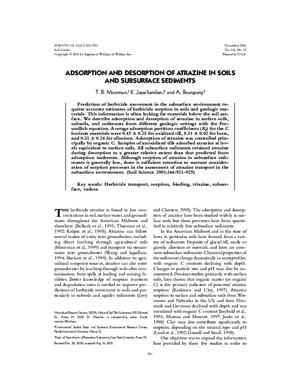 (PDF) Adsorption and Desorption of Atrazine in Soils and Subsurface ...