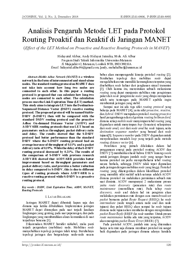 (PDF) Analisis Pengaruh Metode LET Pada Protokol Routing Proaktif dan ...