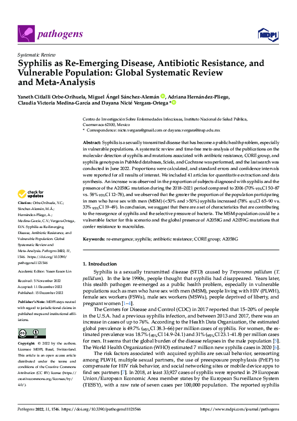 (PDF) Syphilis as Re-Emerging Disease, Antibiotic Resistance, and ...