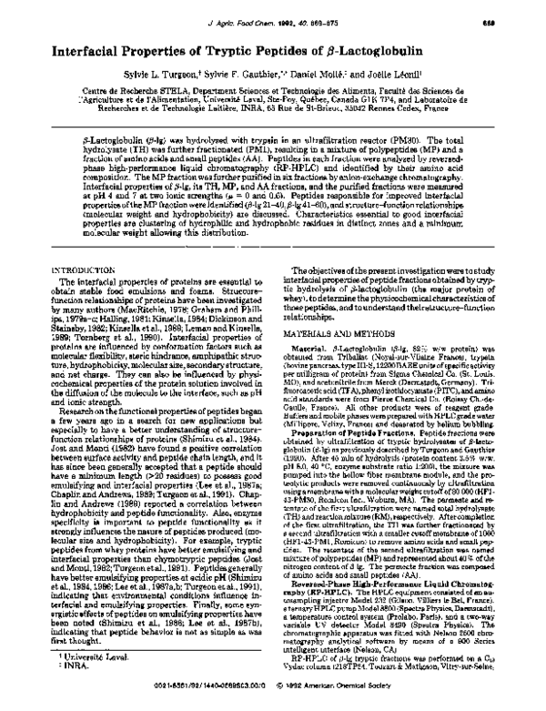 (PDF) Interfacial properties of tryptic peptides of .beta.-lactoglobulin