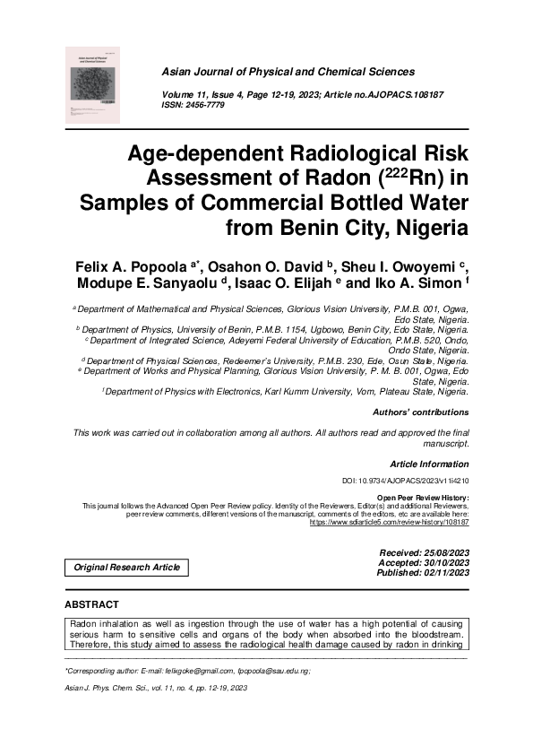 (PDF) Age-dependent Radiological Risk Assessment of Radon ( 222 Rn) in ...