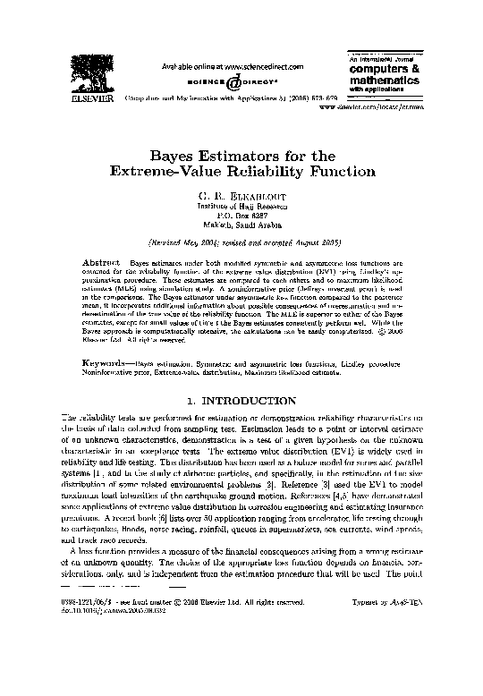 (PDF) Bayes estimators for the extreme-value reliability function