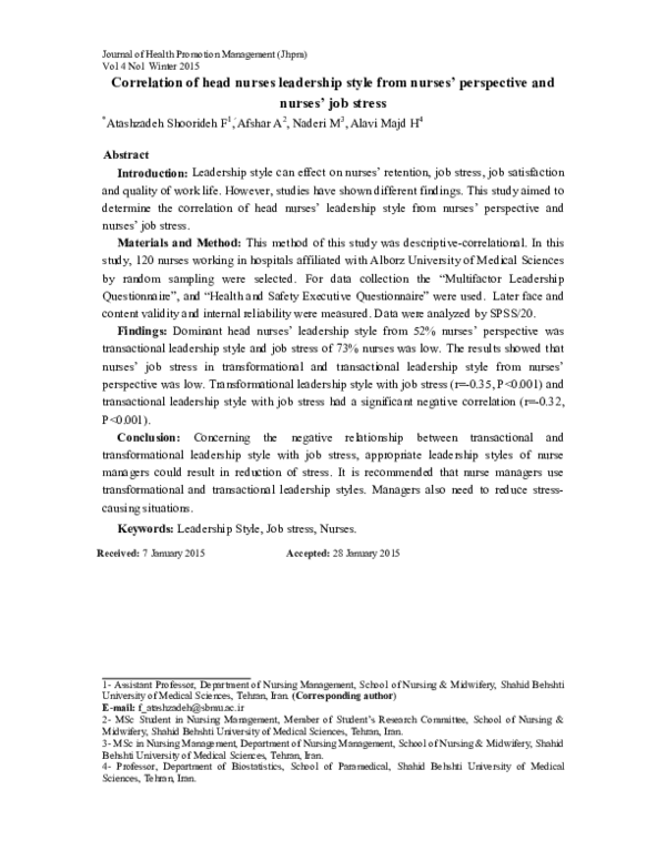 (PDF) Correlation of head nurses leadership style from nurses ...
