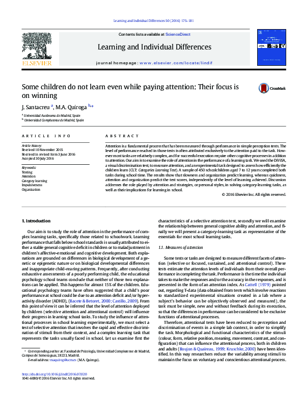 (PDF) Some children do not learn even while paying attention: Their ...