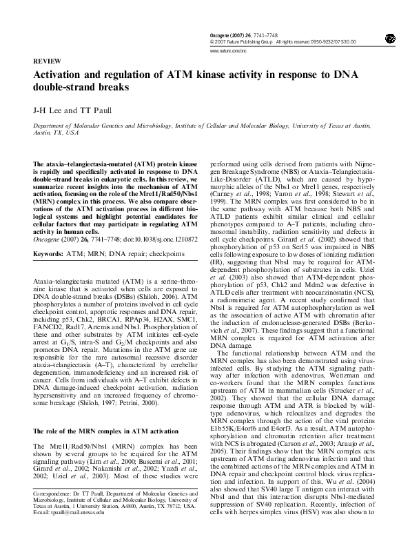 (PDF) Activation and regulation of ATM kinase activity in response to ...