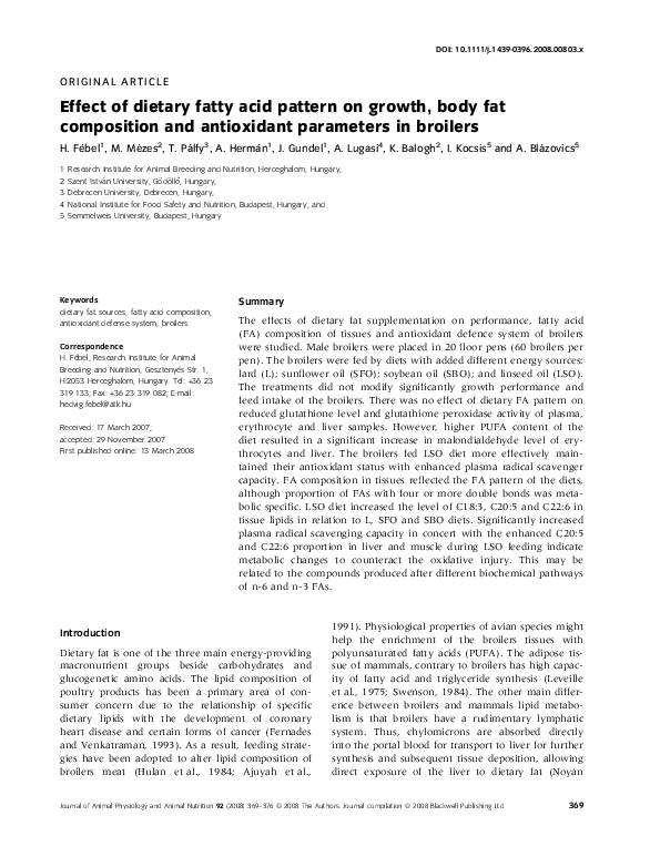 (PDF) Effect of dietary fatty acid pattern on growth, body fat ...