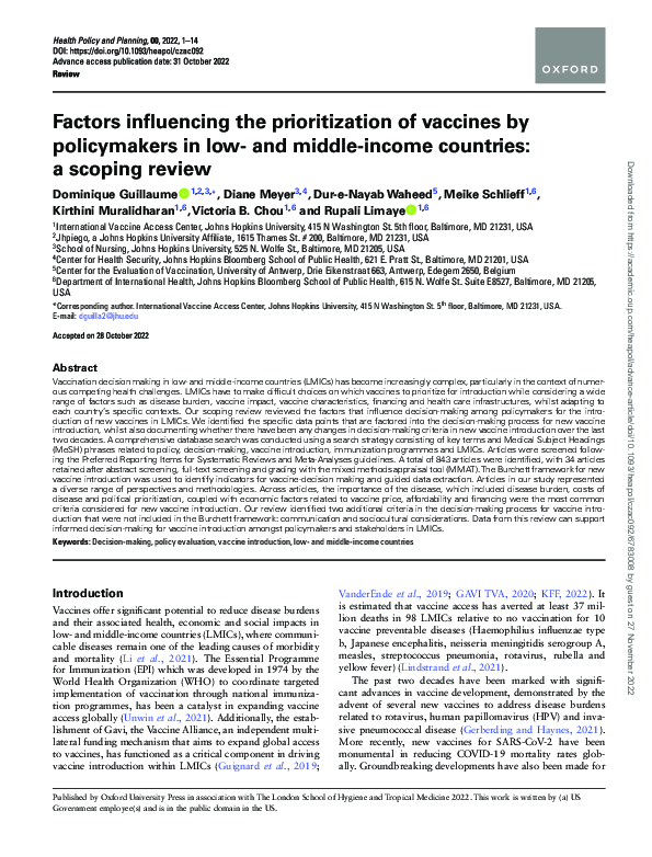 (PDF) Factors influencing the prioritization of vaccines by ...