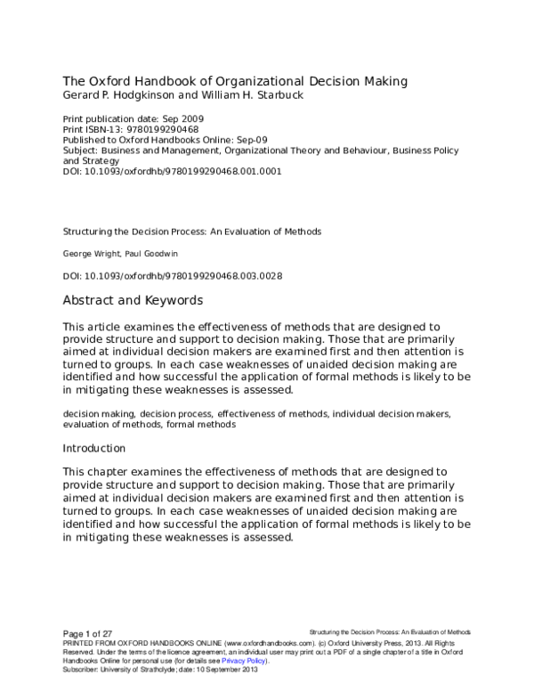 (PDF) The Oxford Handbook of Organizational Decision Making