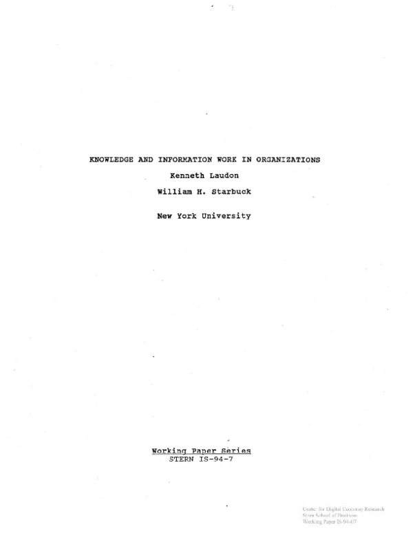 (PDF) Knowledge and Information Work in Organizations