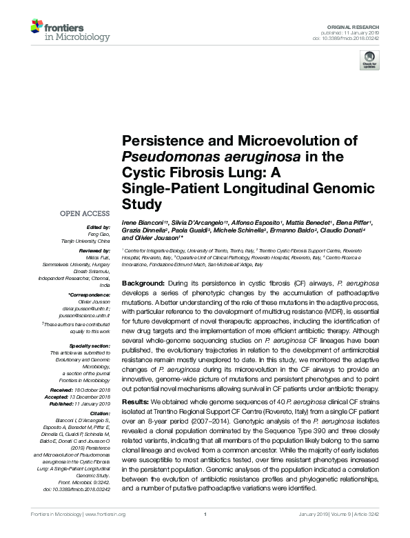 (PDF) Persistence and Microevolution of Pseudomonas aeruginosa in the ...