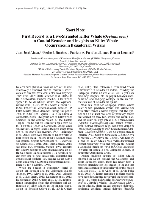 (PDF) First Record of a Live-Stranded Killer Whale (Orcinus orca) in ...