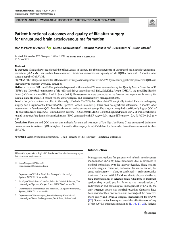 (PDF) Patient functional outcomes and quality of life after surgery for ...
