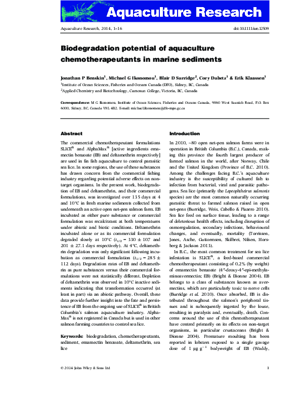(PDF) Biodegradation potential of aquaculture chemotherapeutants in ...
