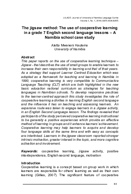 (PDF) The jigsaw method: The use of cooperative learning in a grade 7 ...