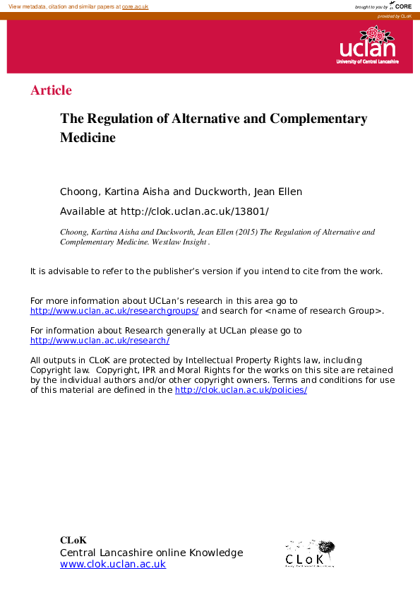 (PDF) The Regulation of Alternative and Complementary Medicine